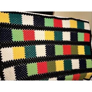 VTG Handmade Crochet Granny Square Rainbow Retro  Patchwork Afghan Throw 44x 57
